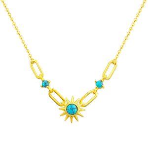 Sterling Silver Sunflower Turquoise Pendant Necklace-0