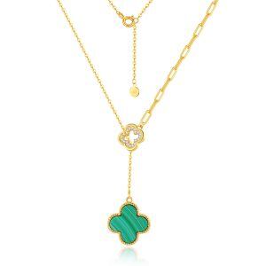 Sterling Silver Malachite Four-Leaf Clover Necklace-0