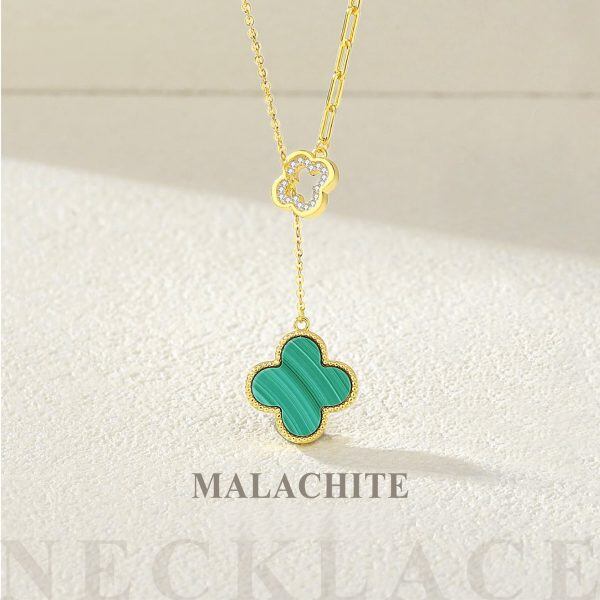 Sterling Silver Malachite Four-Leaf Clover Necklace-1