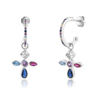 Sterling Silver Multicolored CZ Huggie Earrings-0