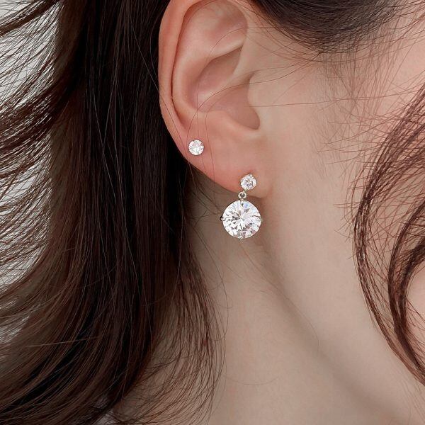 Sterling Silver Sparkling CZ Stud Earrings-2