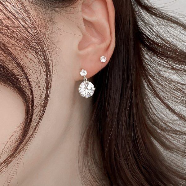 Sterling Silver Sparkling CZ Stud Earrings-3