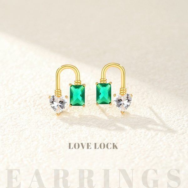 Sterling Silver Heart Lock Stud Earrings-1