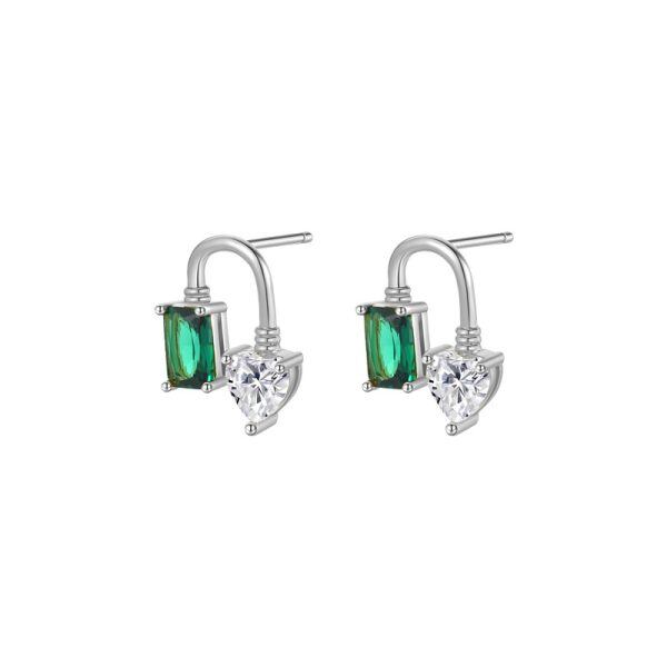 Sterling Silver Heart Lock Stud Earrings-4