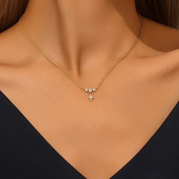 Sterling Silver Twinkling Zircon Star Pendant Necklace-1