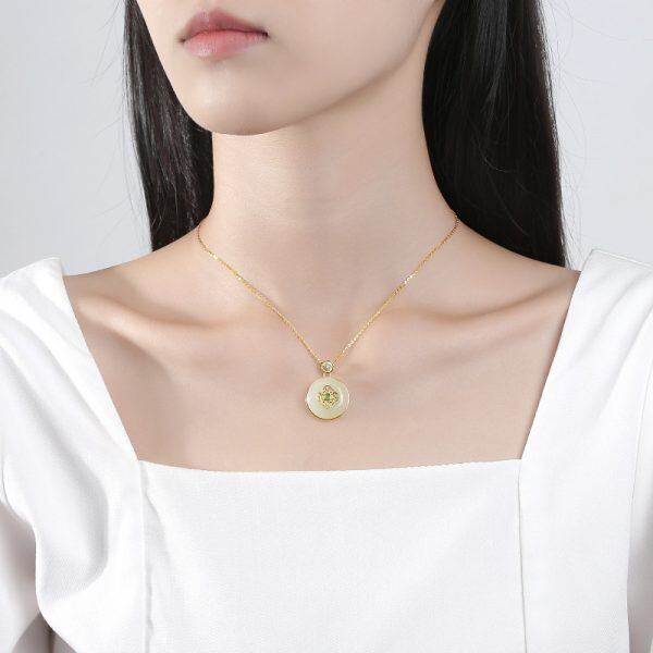 Sterling Silver Jade Lock Pendant Necklace-3