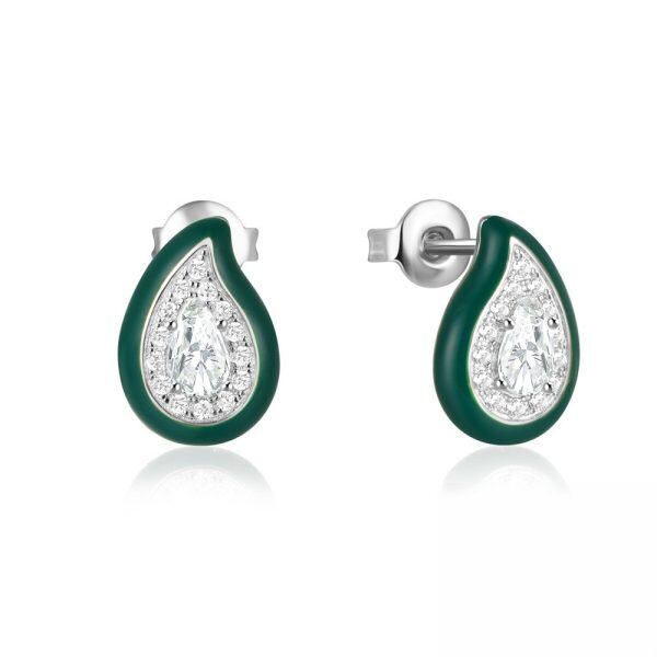 Sterling Silver Enamel Water Drop Stud Earrings with Sparkling CZ-3