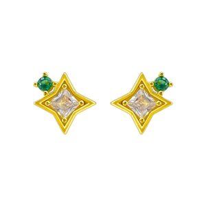 Sterling Silver Green CZ Star Stud Earrings-0