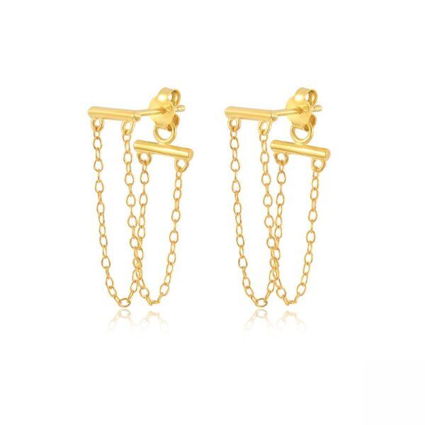 Sterling Silver Double Chain Drop Jacket Earrings-0