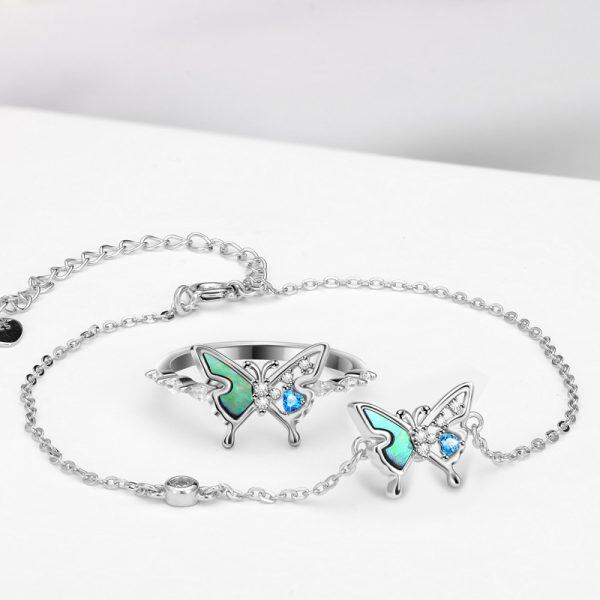 Sterling Silver Abalone Shell Butterfly Chain Bracelets-2