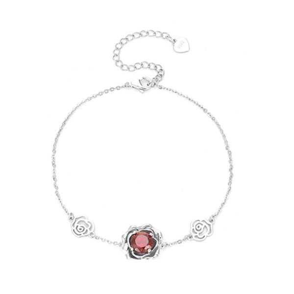 Sterling Silver Red Rose Chain Bracelets-0