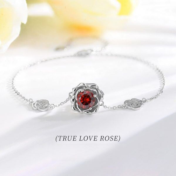 Sterling Silver Red Rose Chain Bracelets-1