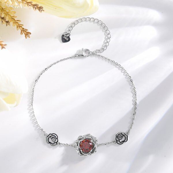 Sterling Silver Red Rose Chain Bracelets-2