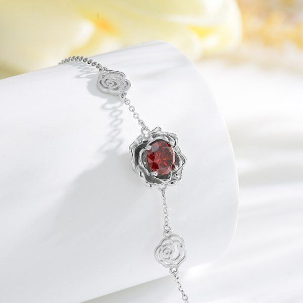 Sterling Silver Red Rose Chain Bracelets-3