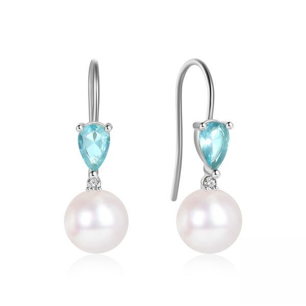 Sterling Silver Pearl Huggie Earrings-3