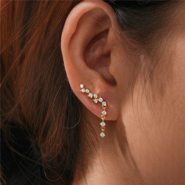 Sterling Silver Sparkling Cubic Zircon Drop Ear Climbers-1