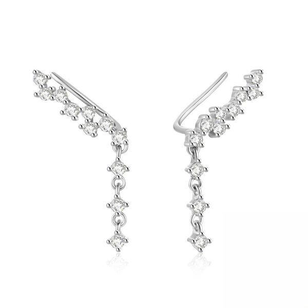 Sterling Silver Sparkling Cubic Zircon Drop Ear Climbers-2