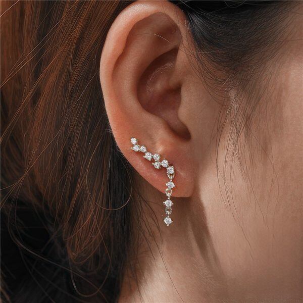 Sterling Silver Sparkling Cubic Zircon Drop Ear Climbers-4