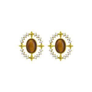 Sterling Silver Tiger's Eye Stud Earrings-0