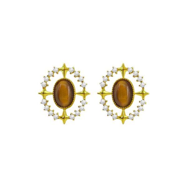 Sterling Silver Tiger's Eye Stud Earrings-0