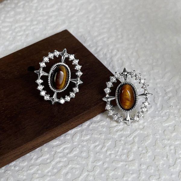 Sterling Silver Tiger's Eye Stud Earrings-1