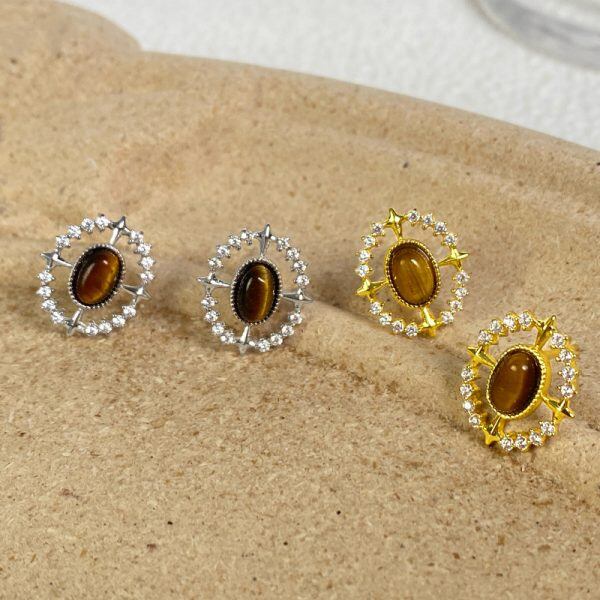 Sterling Silver Tiger's Eye Stud Earrings-2