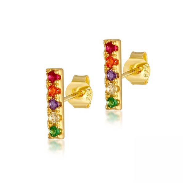 Sterling Silver Multicolored Cubic Zircon Stud Earrings-0