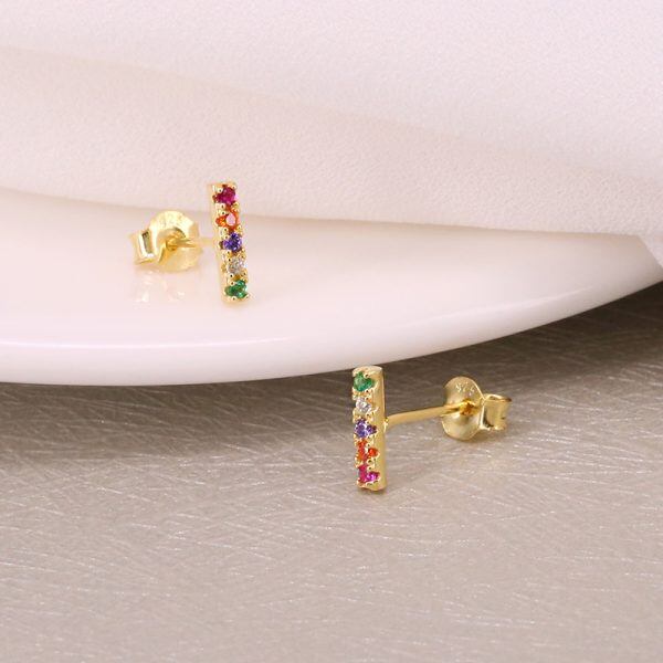 Sterling Silver Multicolored Cubic Zircon Stud Earrings-1