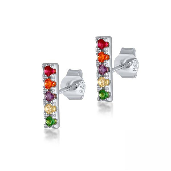 Sterling Silver Multicolored Cubic Zircon Stud Earrings-3