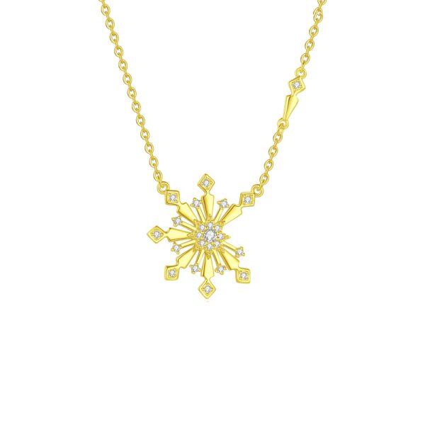 Sterling Silver Sparkling Snowflake Zirconia Pendant Necklace-0