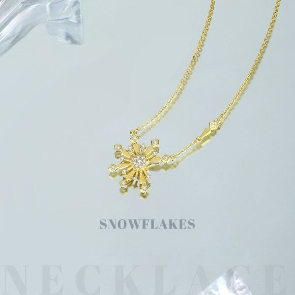 Sterling Silver Sparkling Snowflake Zirconia Pendant Necklace-1