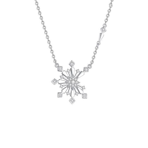 Sterling Silver Sparkling Snowflake Zirconia Pendant Necklace-4