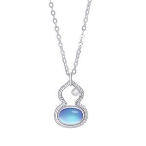 Sterling Silver Moonstone Gourd Pendant Necklace-0