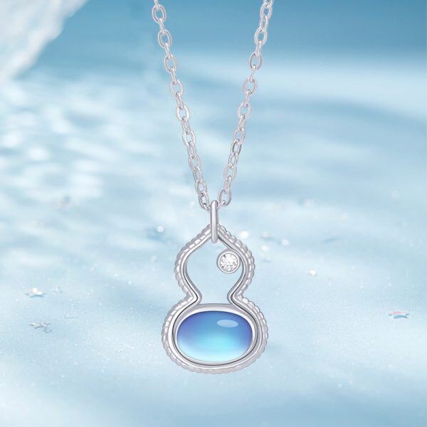 Sterling Silver Moonstone Gourd Pendant Necklace-1