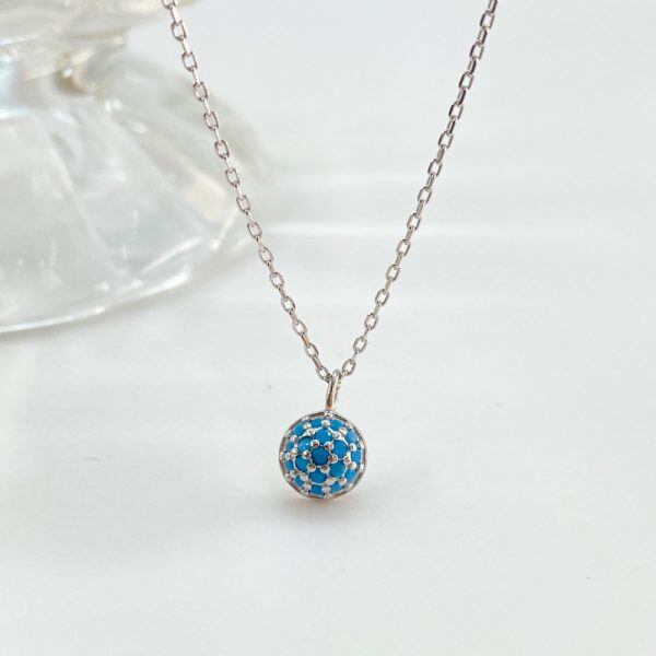 Sterling Silver Turquoise Hydrangea Pendant Necklace-3