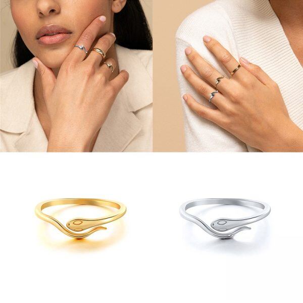 Sterling Silver Snake Adjustable Rings-4