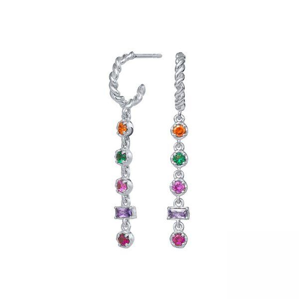 Sterling Silver Multicolored Cubic Zircon Hoop Earrings-3