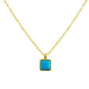 Sterling Silver Turquoise Cube Pendant Necklace-0