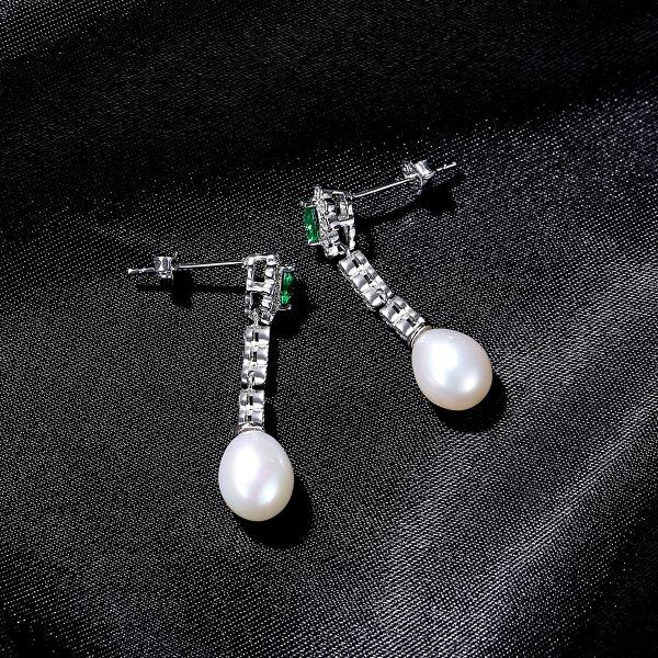 Sterling Silver Pearl Dangle and Drop Earrings-4