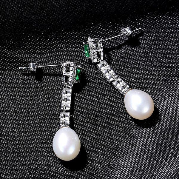 Sterling Silver Pearl Dangle and Drop Earrings-5