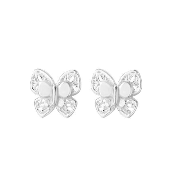 Sterling Silver Hollow Butterfly Stud Earrings-0