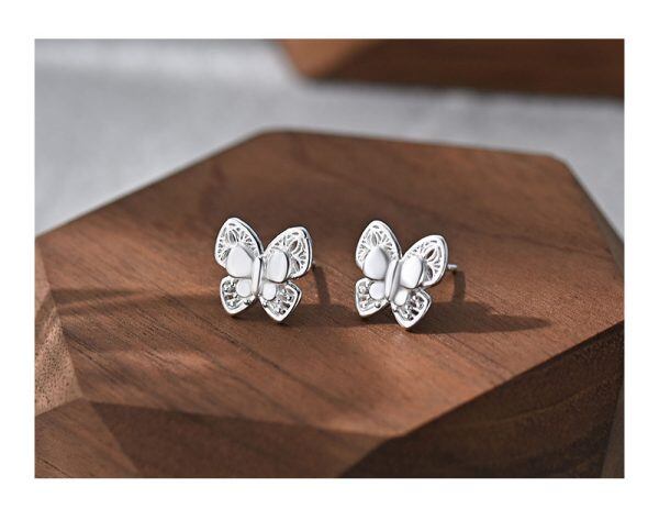 Sterling Silver Hollow Butterfly Stud Earrings-1