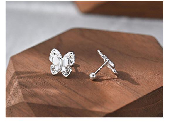 Sterling Silver Hollow Butterfly Stud Earrings-2