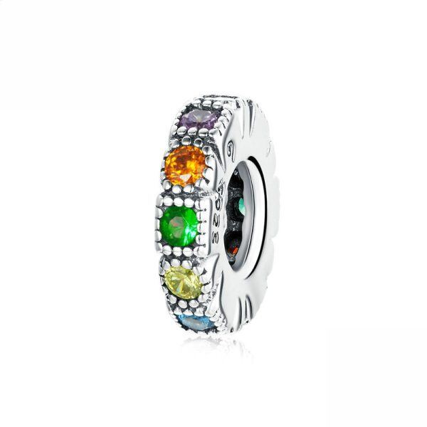 Sterling Silver Multicolored Cubic Zircon Beads Charms-0