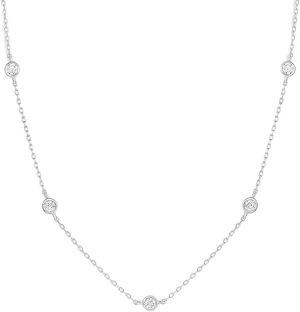 Sterling Silver Shining Cubic Zirconia Pendant Necklace-0