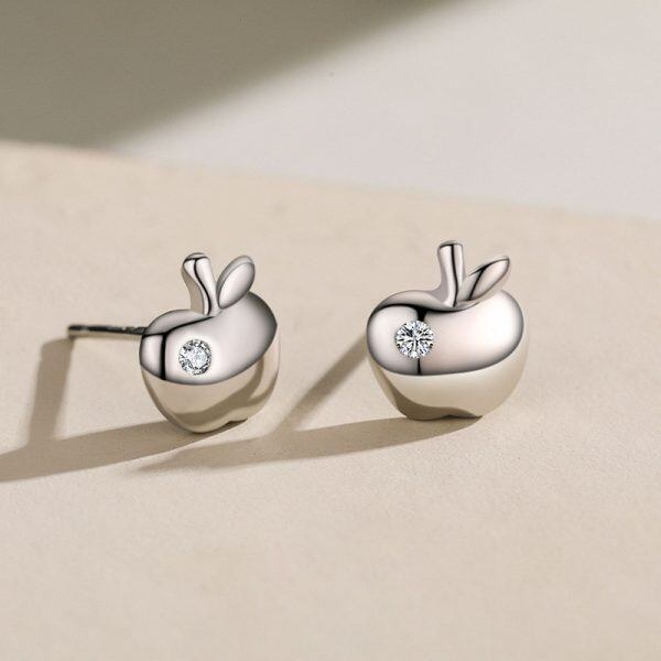 Sterling Silver Apple Stud Earrings-1