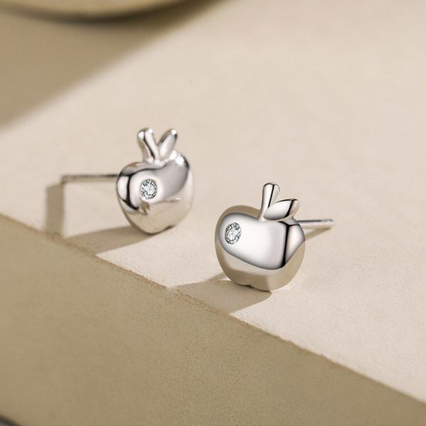 Sterling Silver Apple Stud Earrings-2