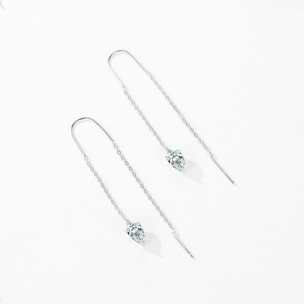 Sterling Silver Shining CZ Threader Earrings-1