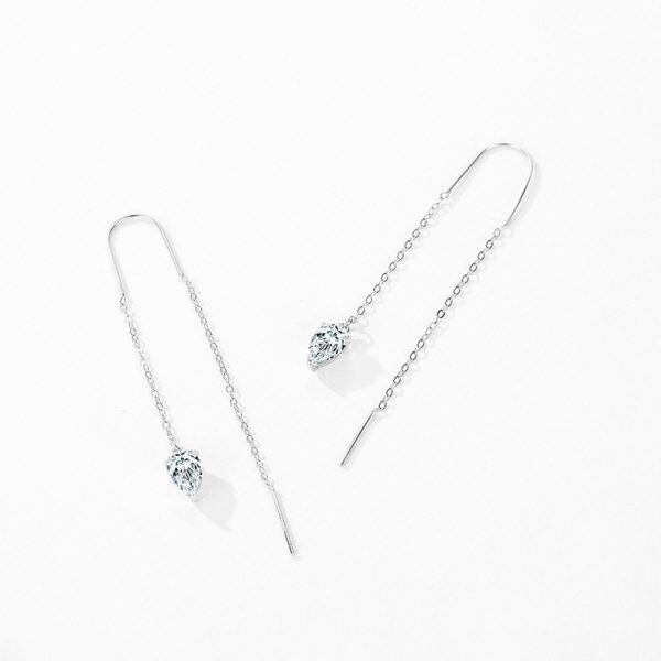 Sterling Silver Shining CZ Threader Earrings-2