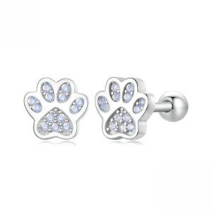 Sterling Silver Opal Dog Paw Print Stud Earrings-0